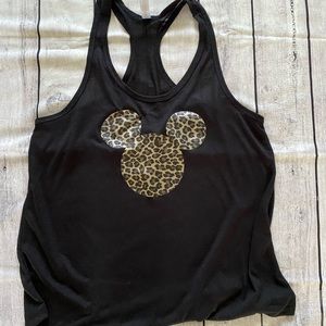 Women’s Black Racerback Tank Top Mickey Disney Cheetah Leopard NEW Size Large L